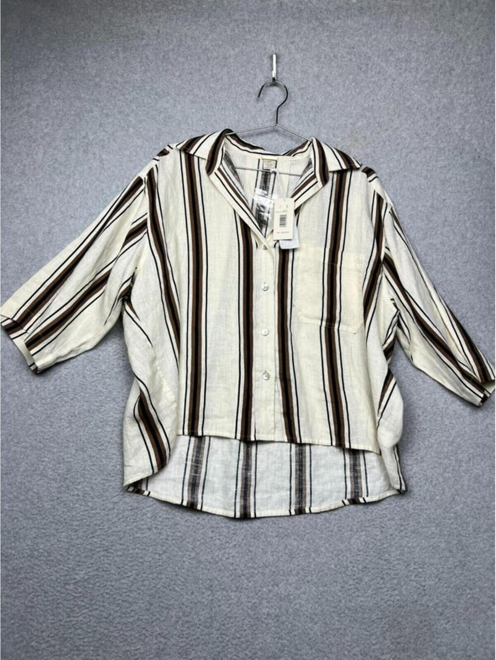 Magaschoni Women’s Oversized 100% Linen 3/4 Sleeve Button Down Blouse Small